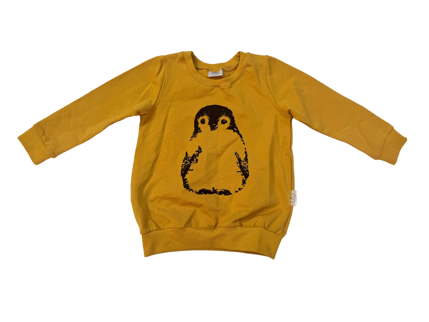 Minimalistic Ole Designs Mustard Penguin Sweatshirt 2 Years