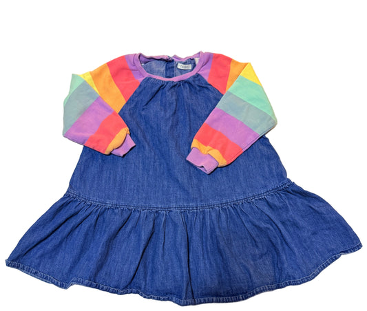 Next 4T Denim Dress with Rainbow Sleeves
