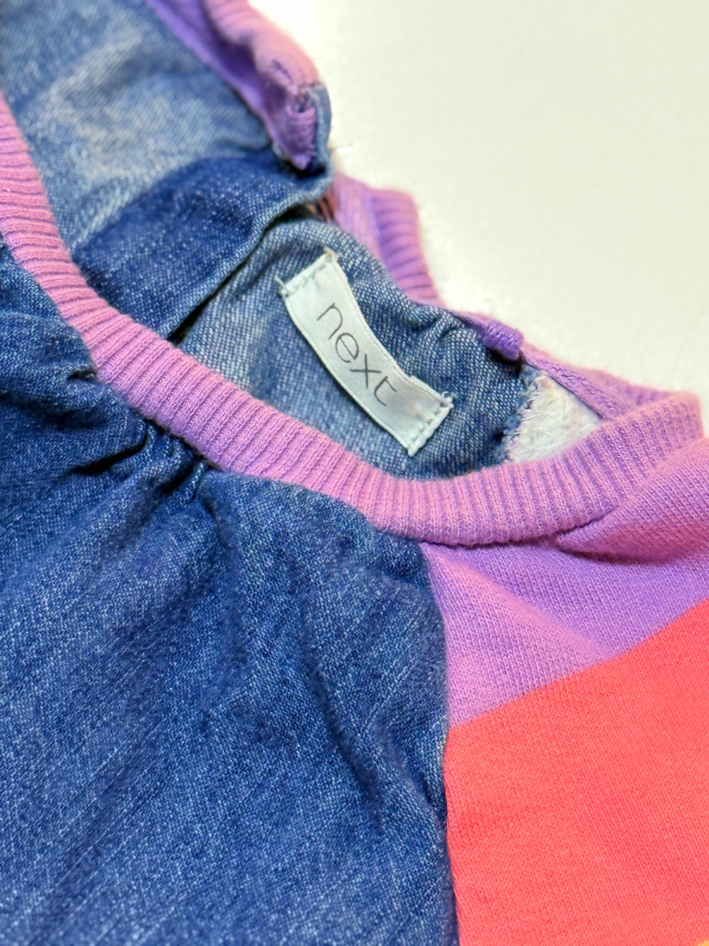 Next 4T Denim Dress with Rainbow Sleeves