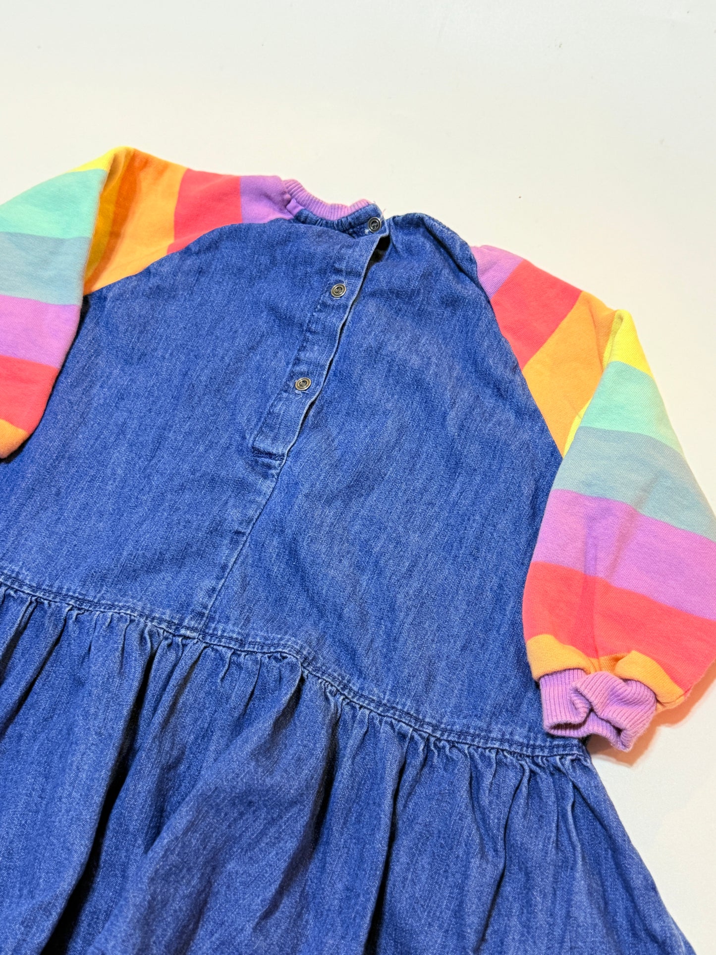 Next 4T Denim Dress with Rainbow Sleeves