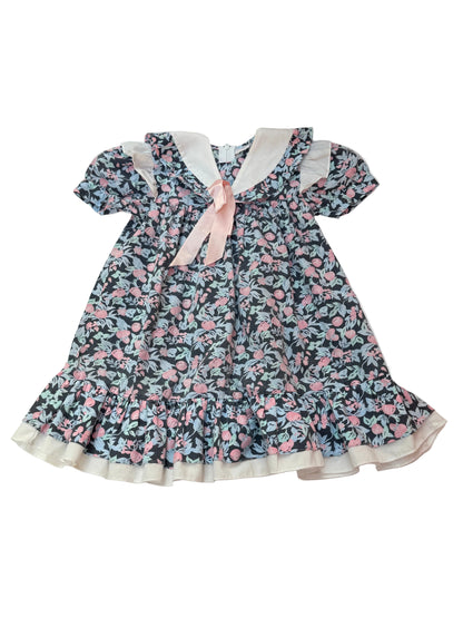 Vintage Floral Dark Navy Girls Dress Size 3T
