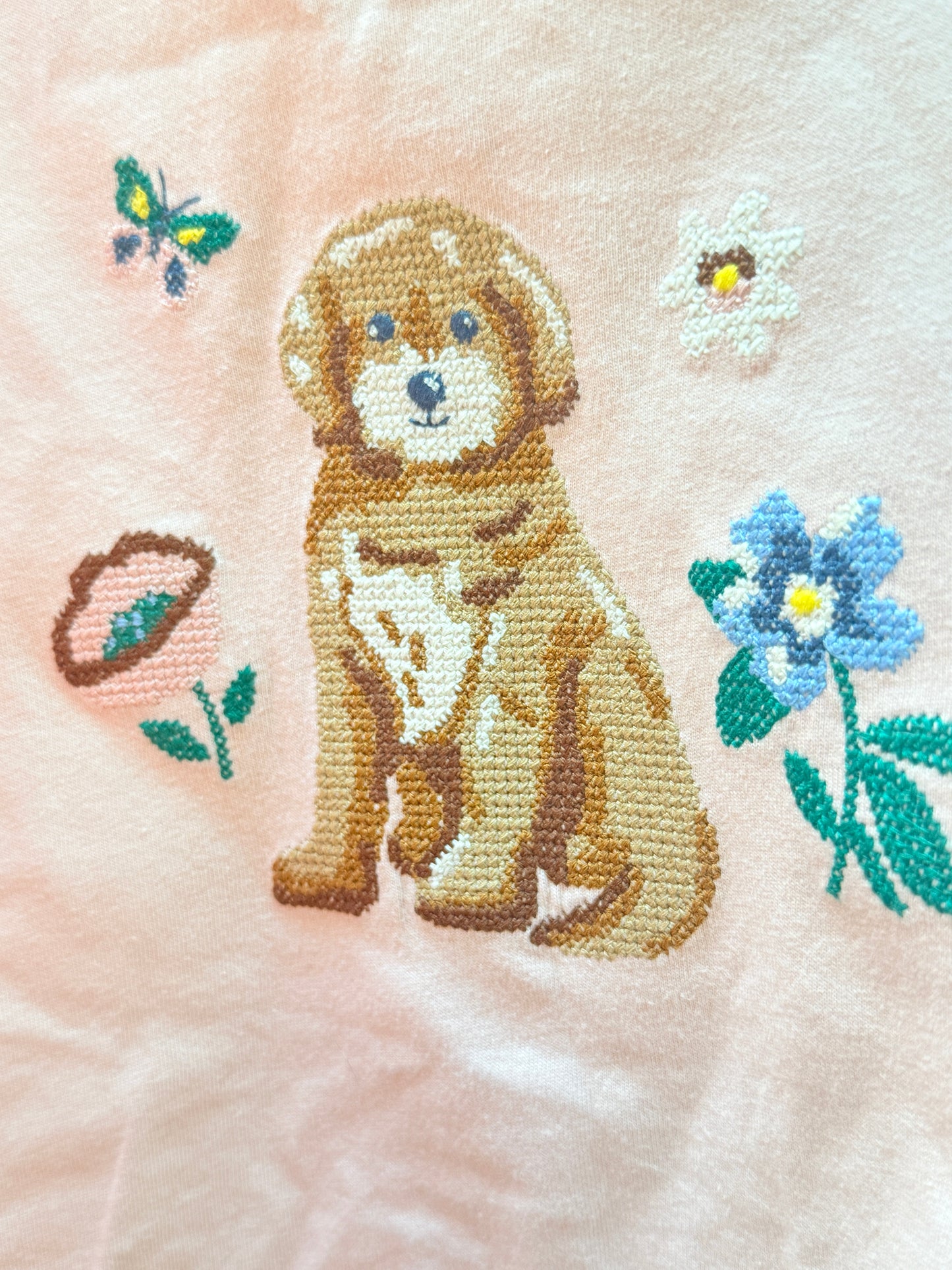 Mini Boden Puppy Embroidered Pink Top 5-6Y