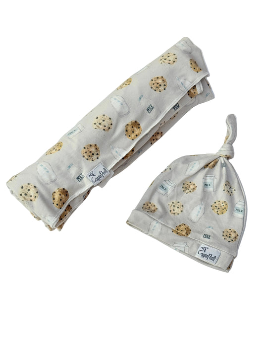 Copper Pearl Milk & Cookies Swaddle Hat Set NB