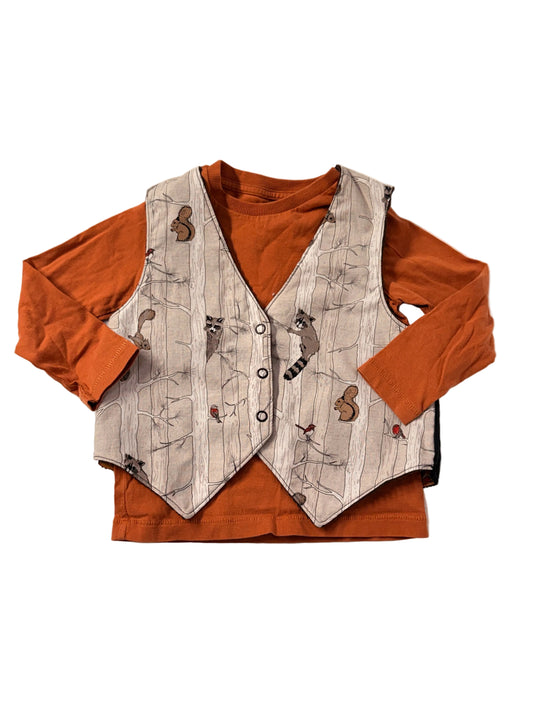Cutest Woodland Animal Reversible Vest Handmade 2-3y