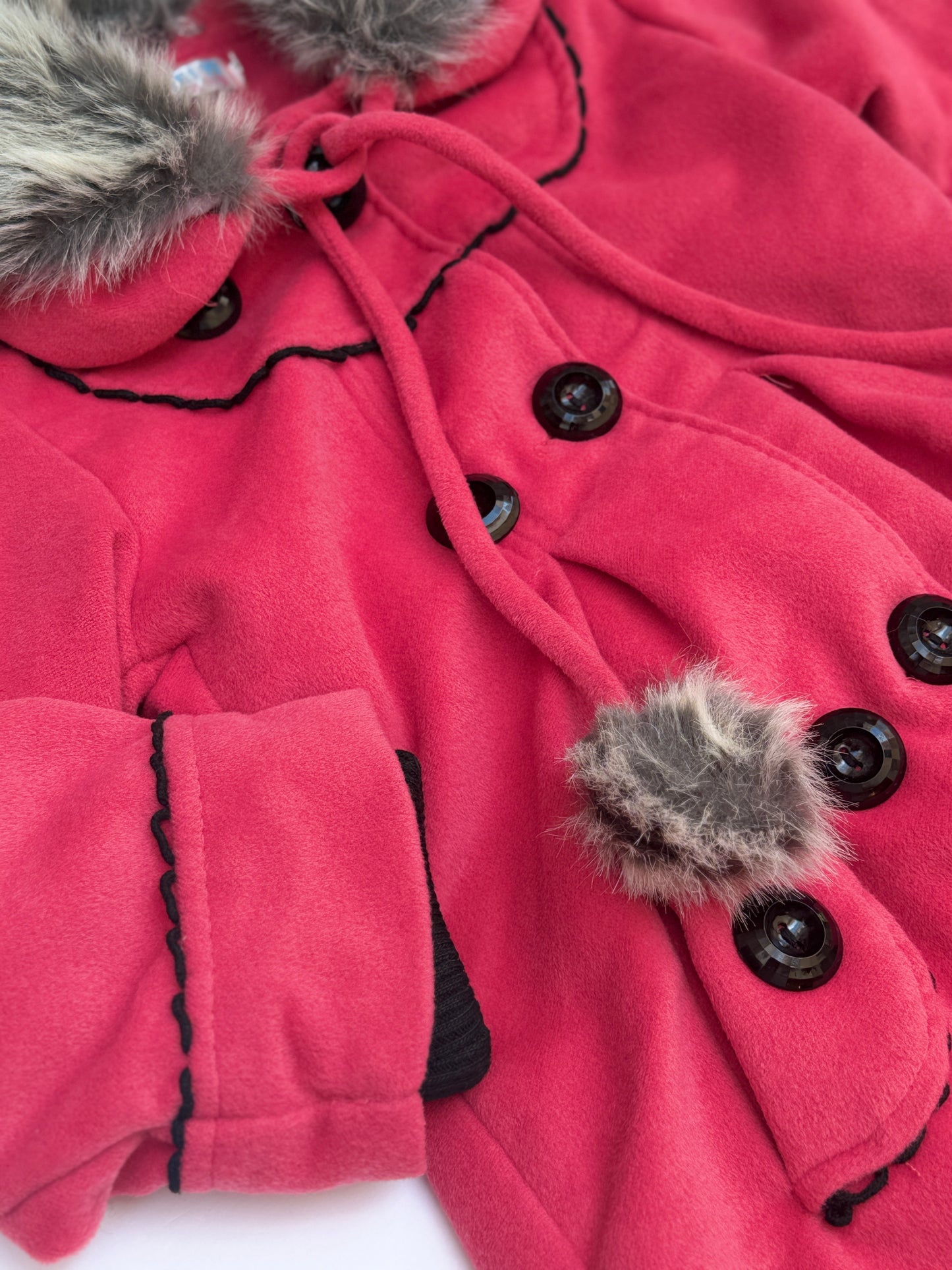 Bei Bei YI Girls Pink Faux Fur Trim Coat 5/6Y
