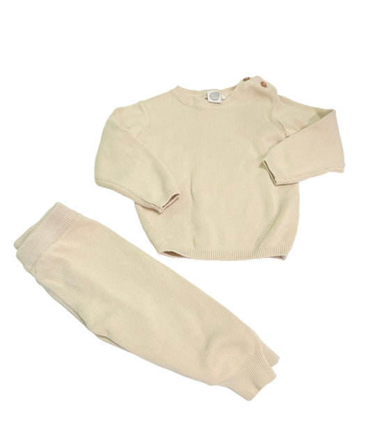 The Nest Beige Knit Romper Set 12-18m