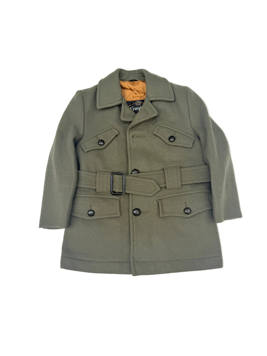 Vintage Croydon Olive Wool Belted Coat 8Y