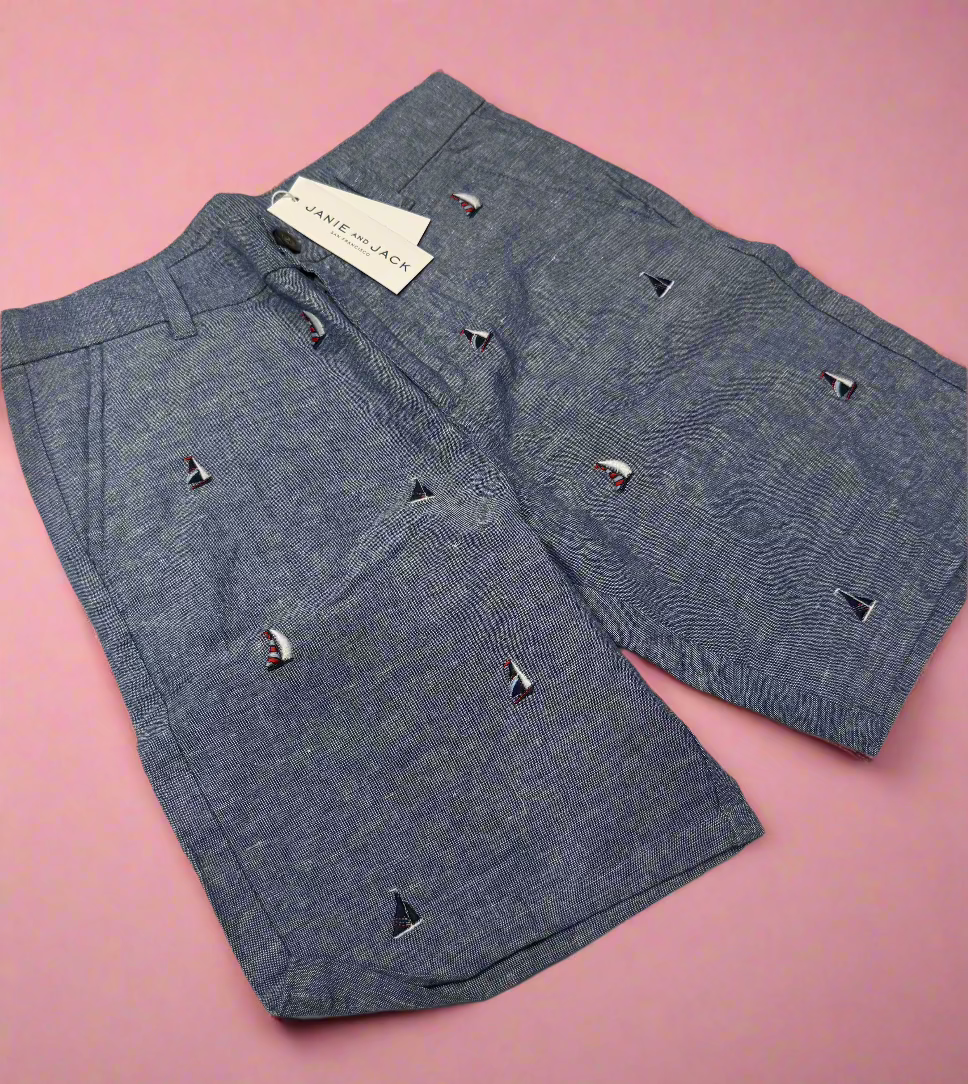 Janie and Jack 10y Sail Boat Linen / Cotton Shorts