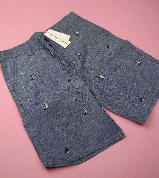 Janie and Jack 10y Sail Boat Linen / Cotton Shorts