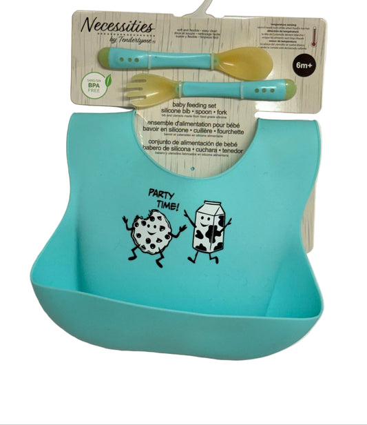 New Bib , Fork and Spoon Set - Party Time