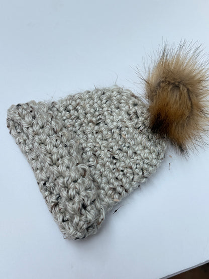 Handmade Knit Beanie Faux Fur Pom Newborn