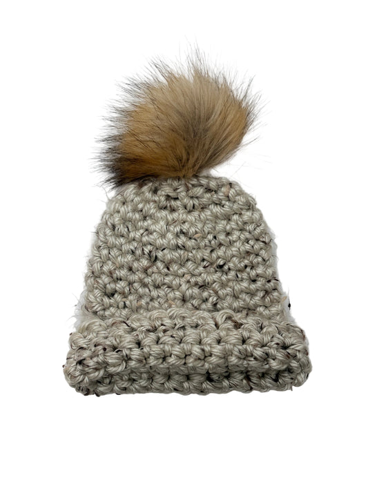 Handmade Knit Beanie Faux Fur Pom Newborn