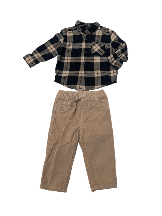 George Baby Plaid Flannel Shirt & Corduroy Pants Set 12-18M