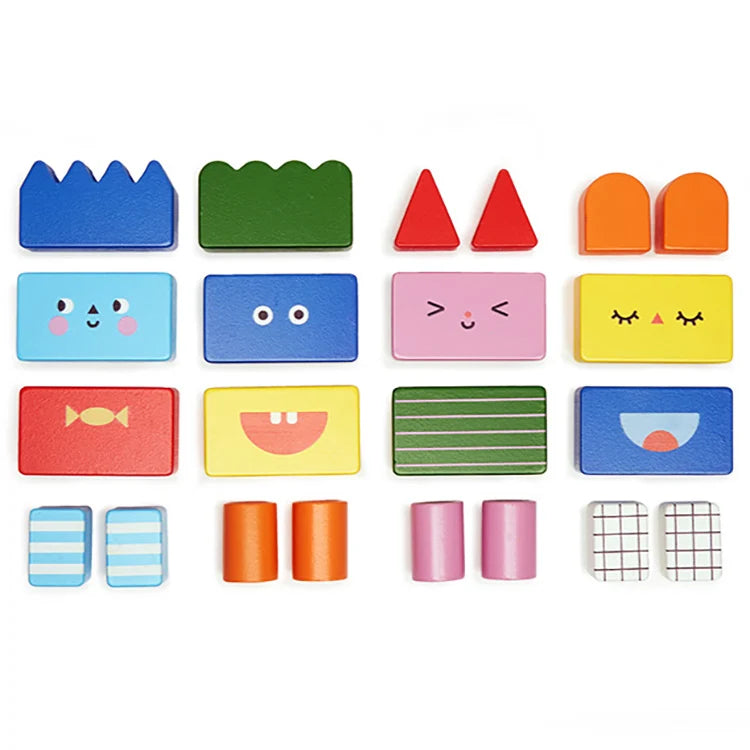 Wooden Stacking Character Building Blocks Set
