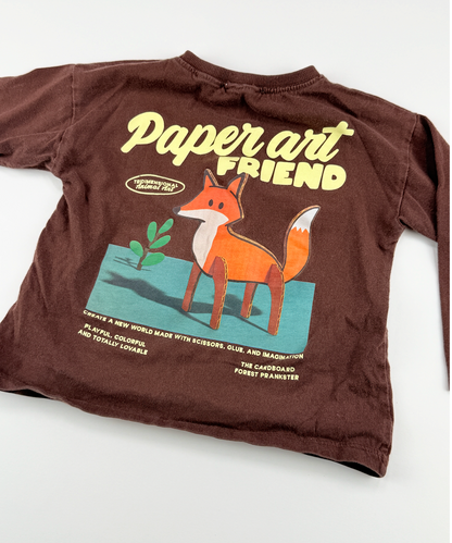 Brown Fox Paper Art Friend Long Sleeve T-Shirt 18m