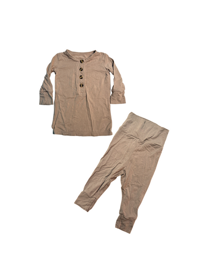 Loulou Lollipop Beige Henley Long Sleeve Top & Legging Set 3-6m