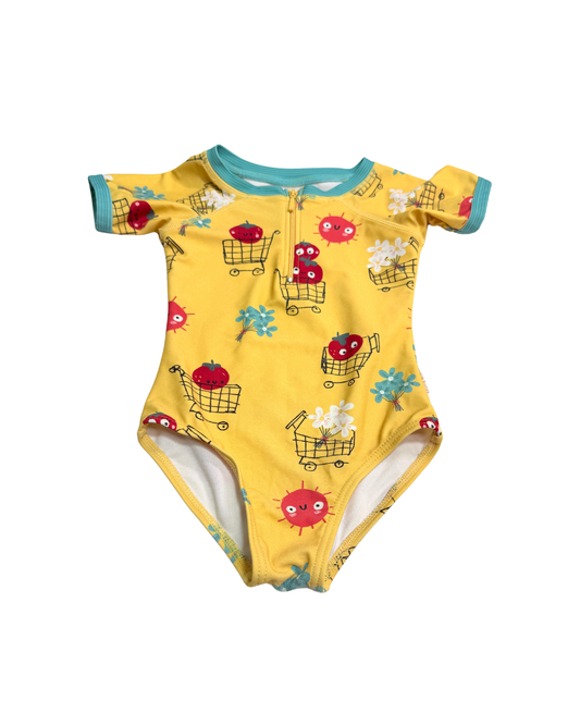 Souris Mini Yellow Tomato Cart Print Swimsuit 3T