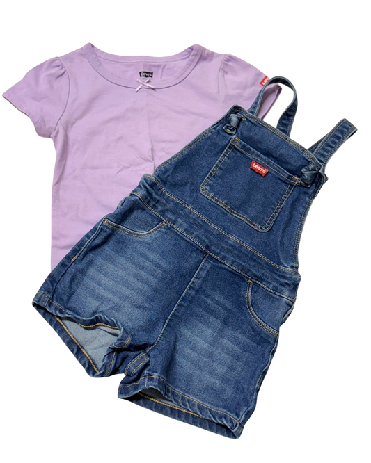2pc Levis Set Shortalls and Purple Shirt 2T