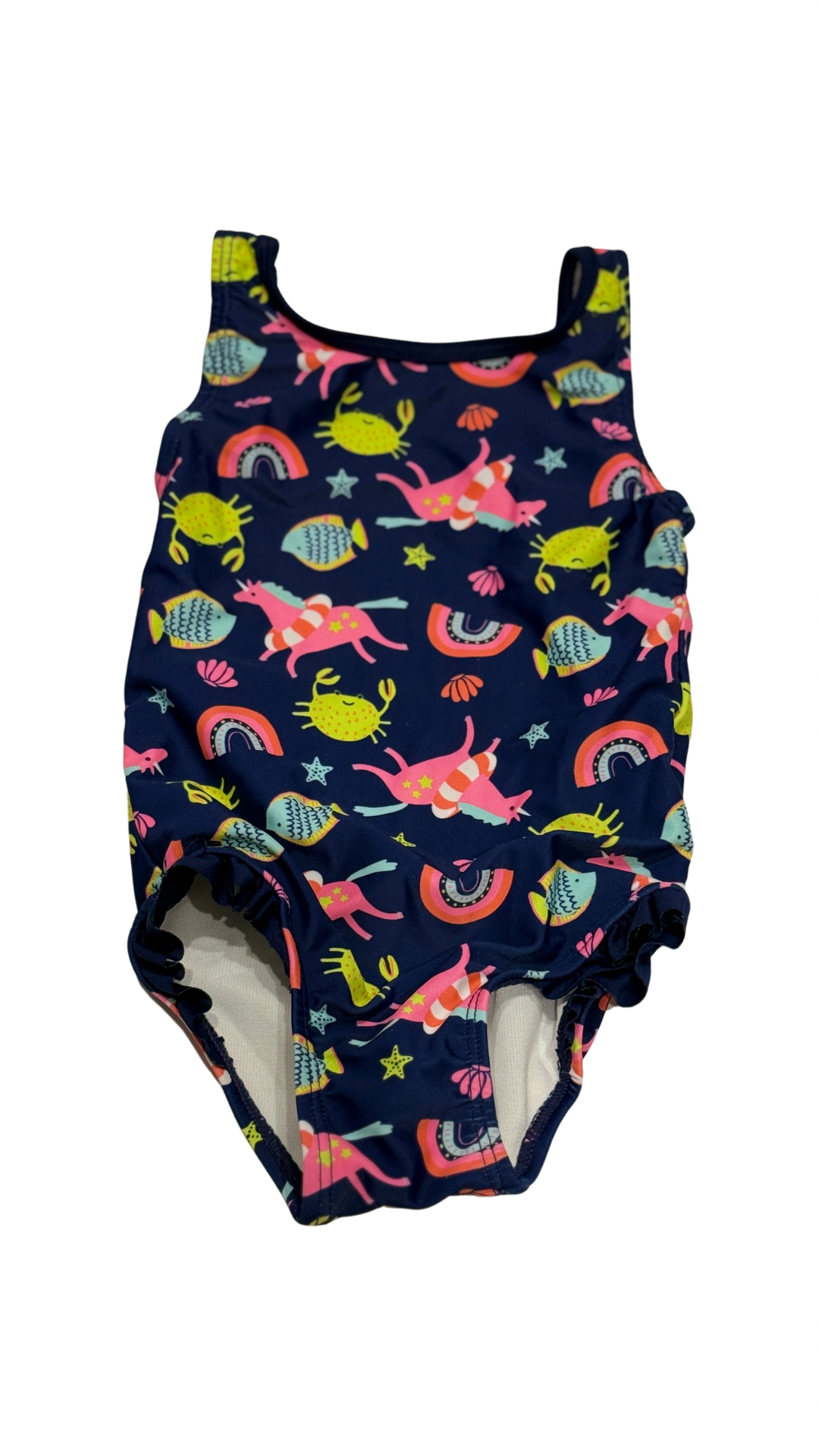 Girls Navy Ocean Print One-Piece Swimsuit 12-18m