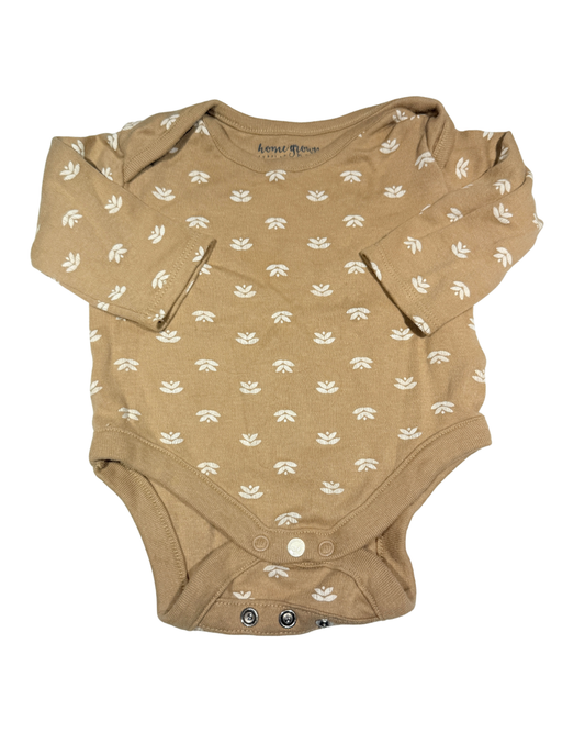 Home Grown Onesie 0-3m Leaf Pattern