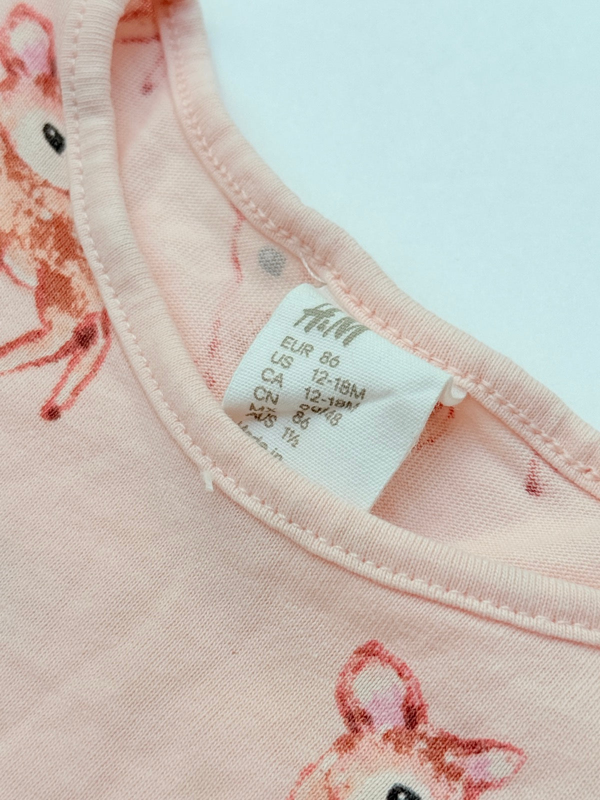 H&M Pink Fawn Print Long Sleeve Top 12-18M