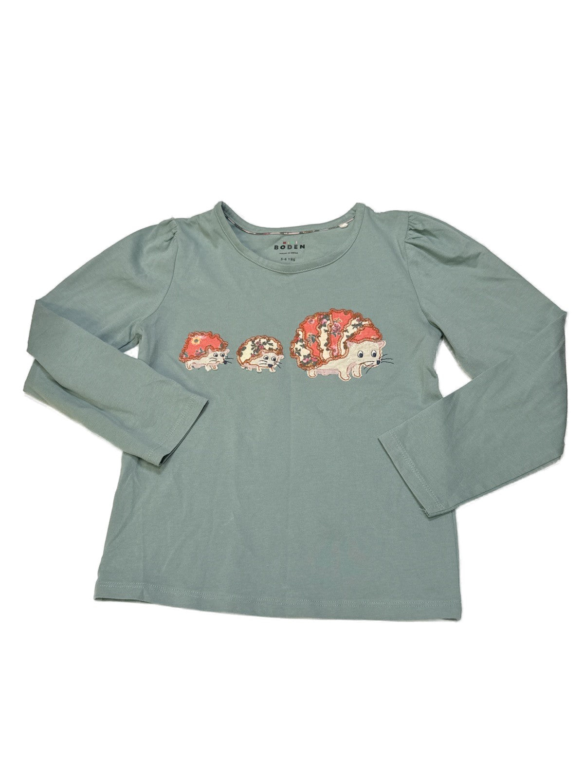 Mini Boden Hedgehog Appliqué Long Sleeve Top 5-6Y