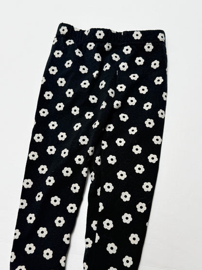 Black Floral Print Leggings 3/6M
