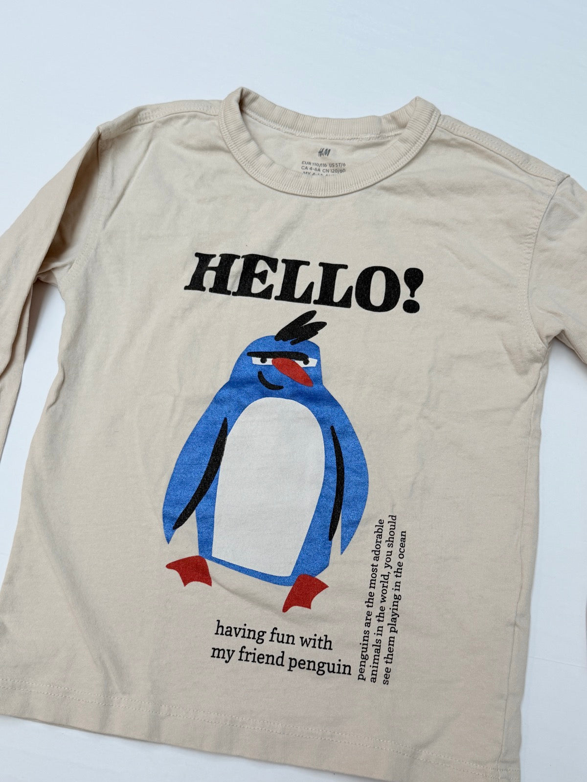 H&M Penguin Graphic T-Shirt Size 5T/6