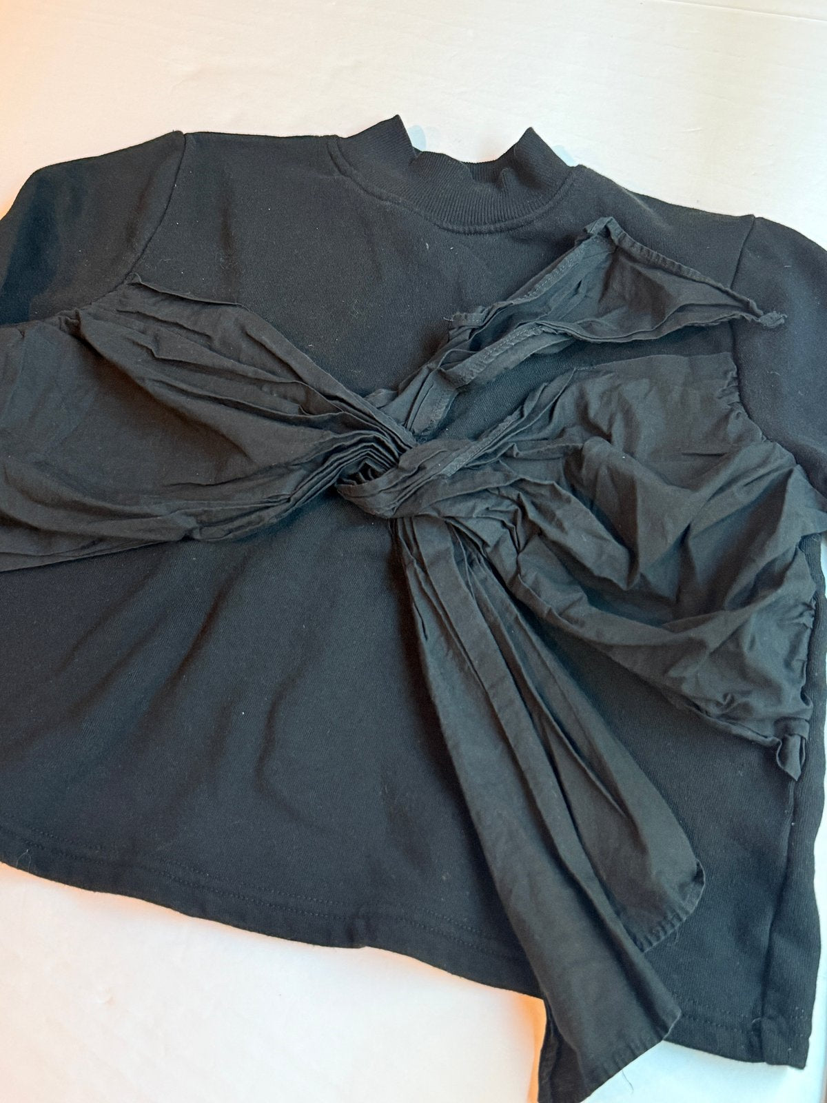 Black Mock Neck Twist Front Long Sleeve Top