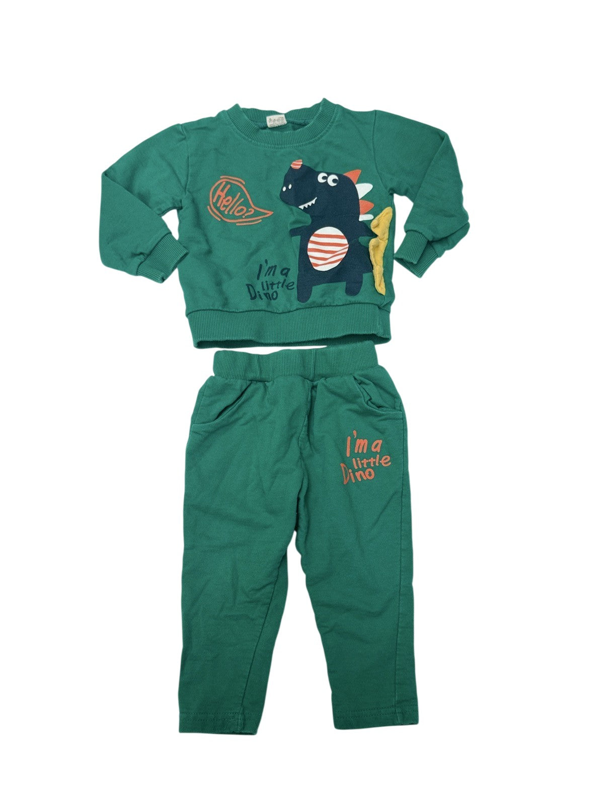 Olive Dino Print Sweatshirt Jogger Set 6-12M