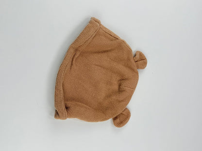Linene Tan Waffle Knit Bear Ear Hat 0-3M