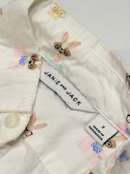 Janie and Jack Bunny Print Button Shirt Size 3