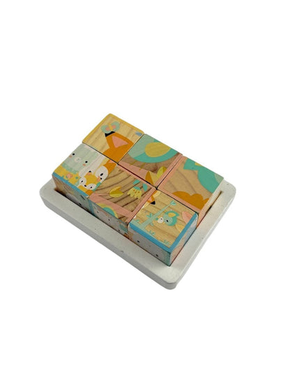 Janod Wooden Animal Cube Puzzle with Tray