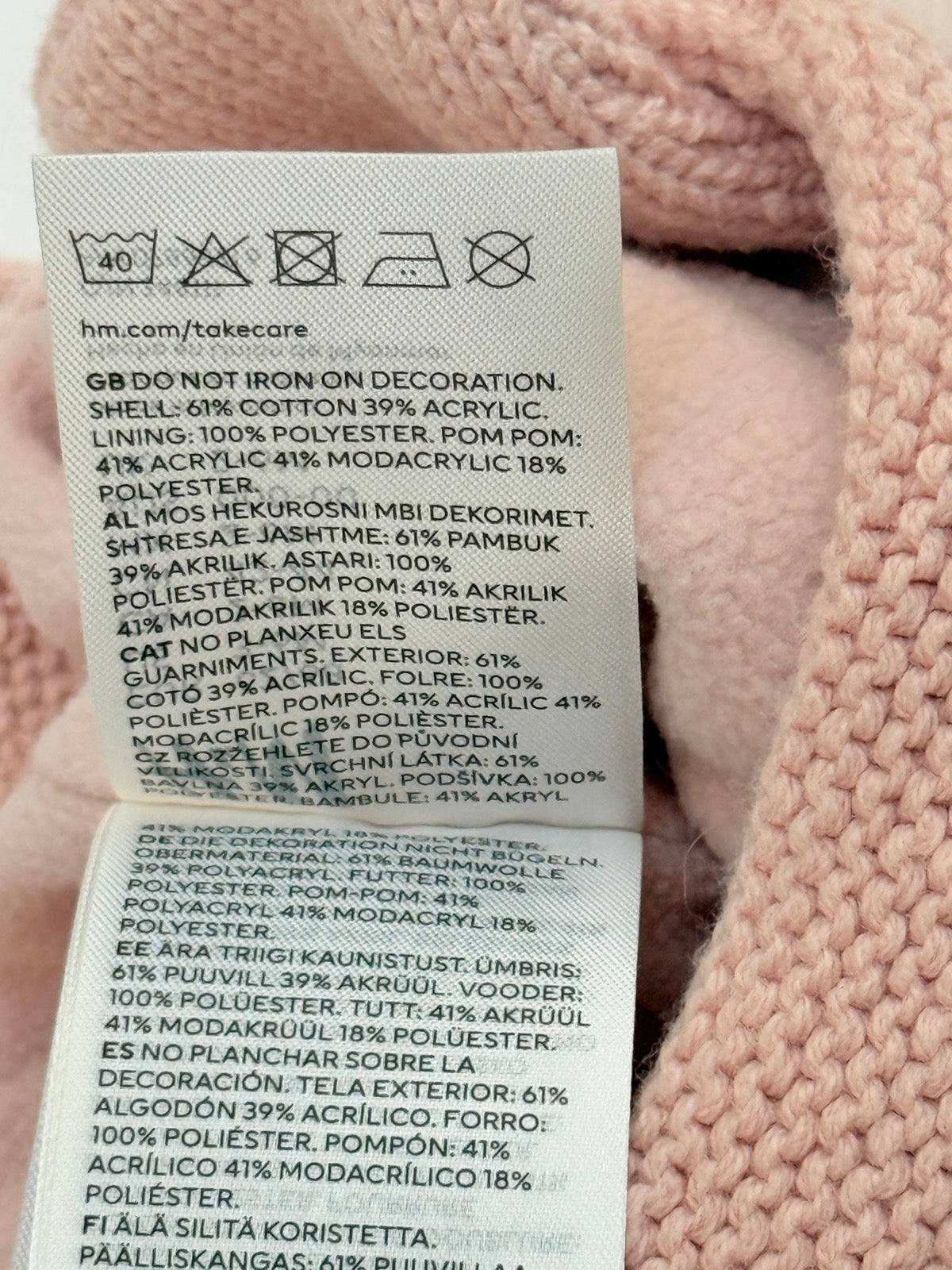 H&M Pink Pom Pom Knit Hat 2-6M