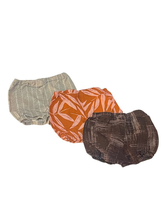 Simon & Cedar Baby Bloomer Shorts 3-Pack Orange Brown Gray 6M