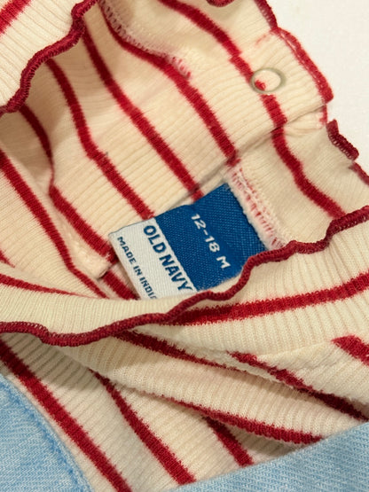 Old Navy Heart Denim Pinafore Stripe Set 12-18M