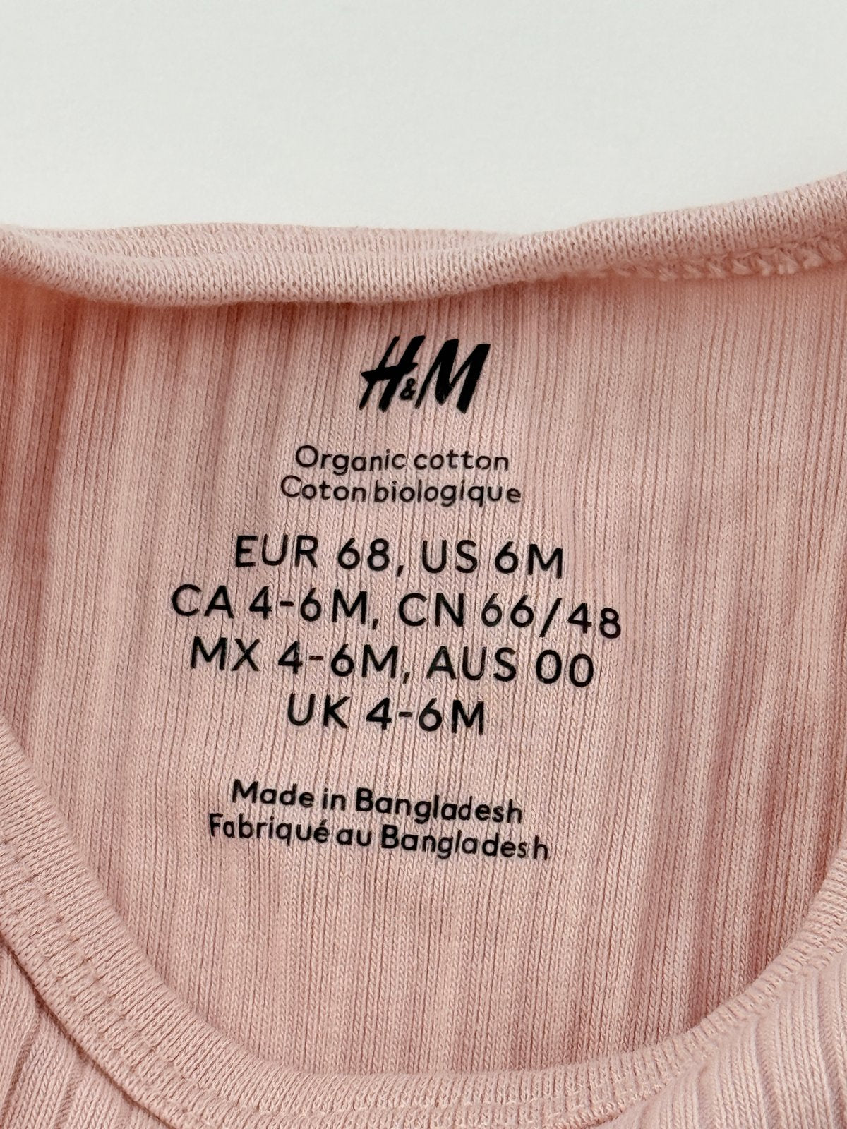H&M Pink Ribbed Long Sleeve Bodysuit 4-6M