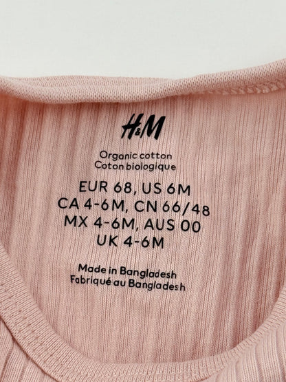 H&M Pink Ribbed Long Sleeve Bodysuit 4-6M