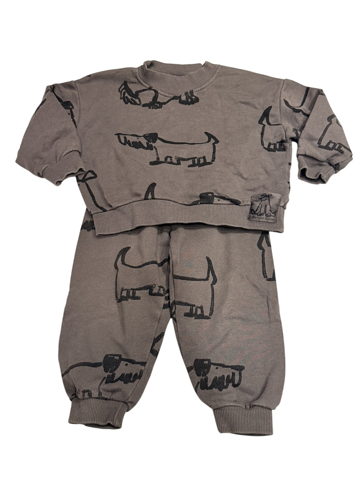 Zara - Bonjour Friend Dachshund Sweatsuit Set 2-3Y