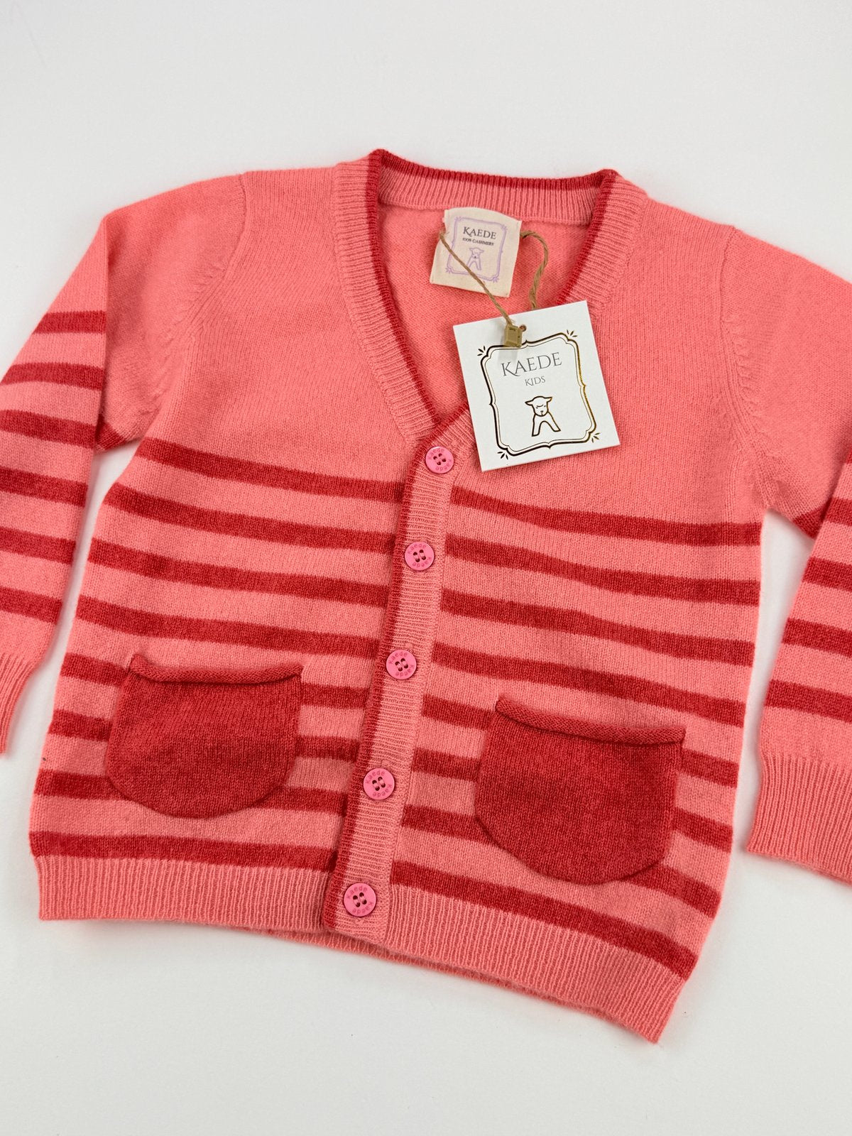 NWT - Kaede Pink Striped Cashmere Cardigan 2-3Y