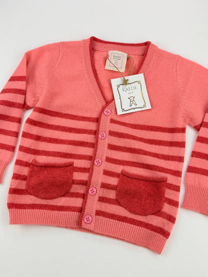 NWT - Kaede Pink Striped Cashmere Cardigan 2-3Y
