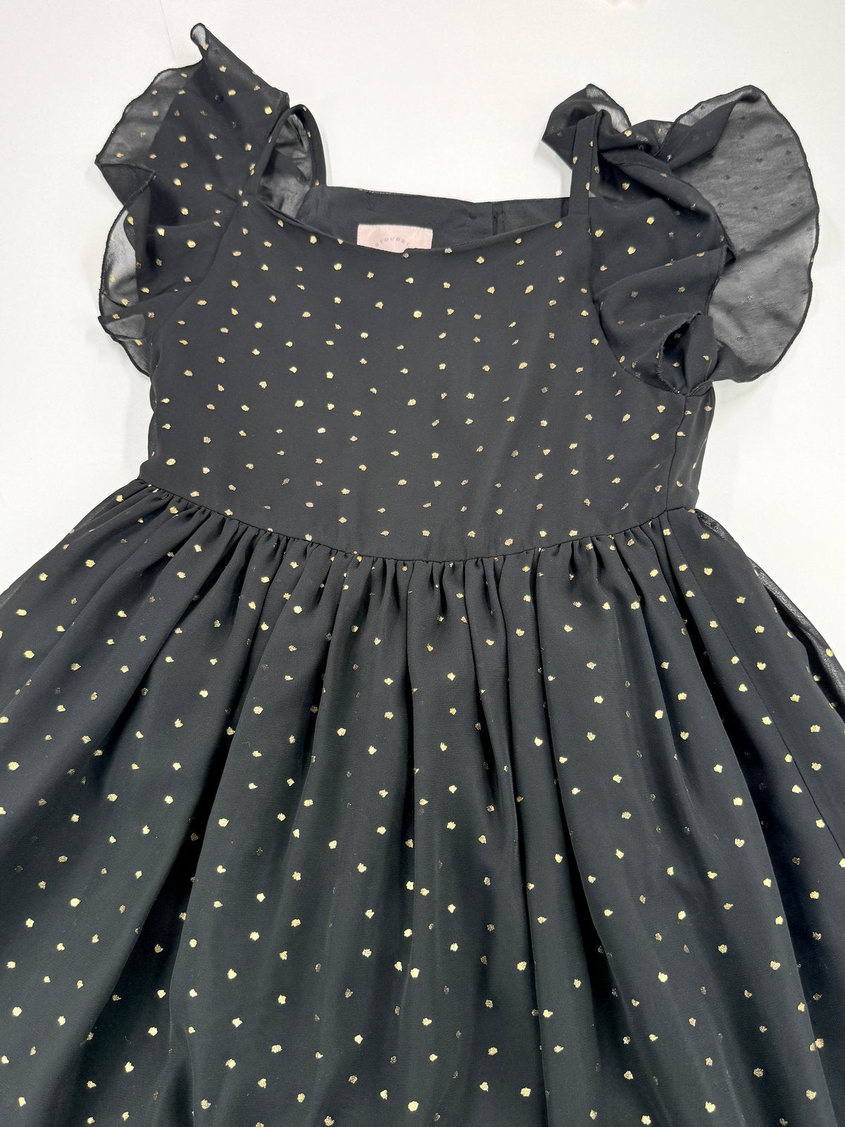 Pastourelle NYC Black Gold Dot Dress Size 8