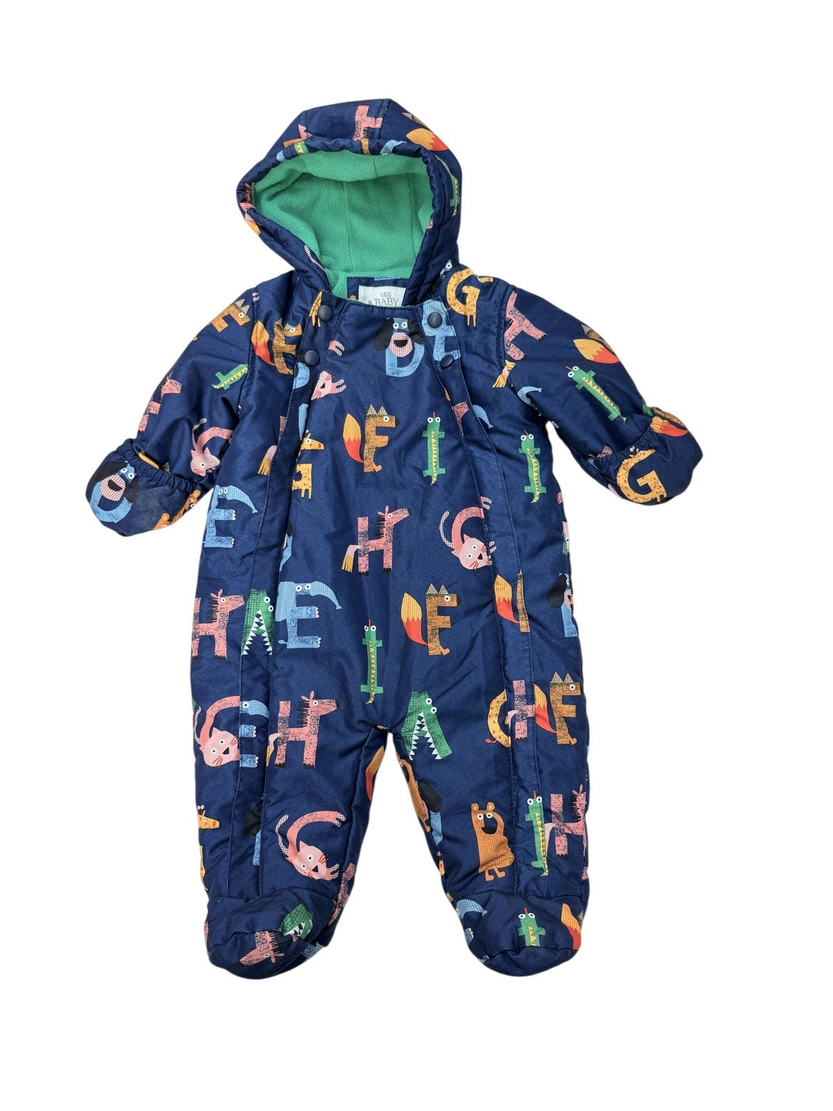 M&S Baby Alphabet Animals Snowsuit 9-12M