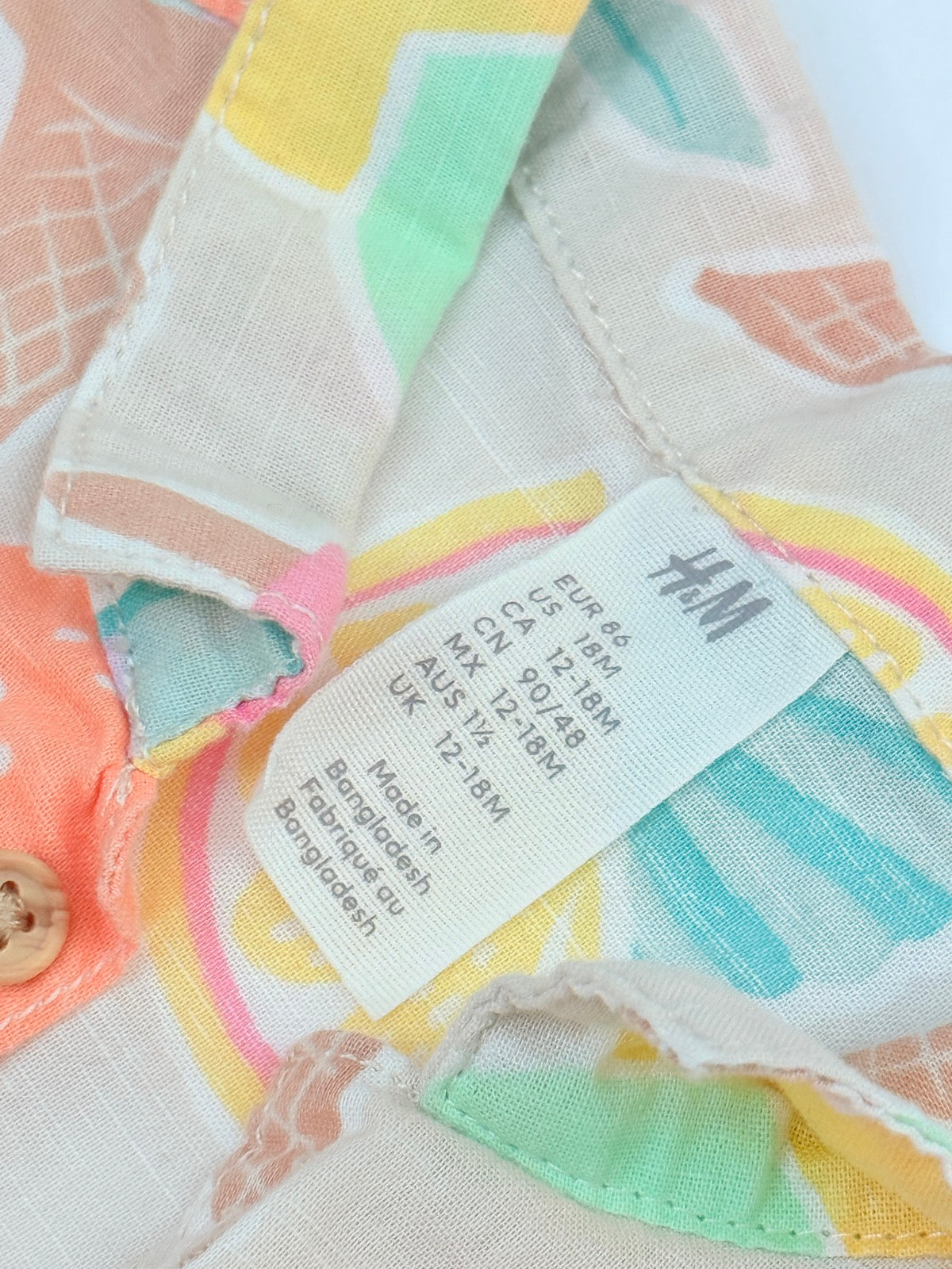 H&M Summer Print Button Shirt 12-18M