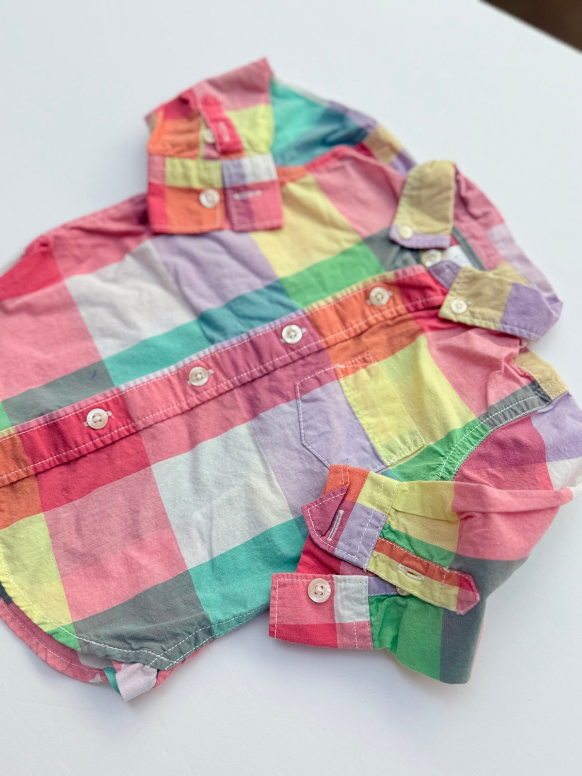 Gap Rainbow Plaid Button-Up Shirt 12-18m