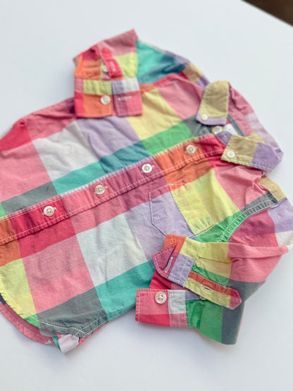Gap Rainbow Plaid Button-Up Shirt 12-18m