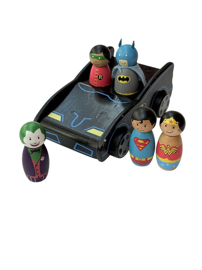 DC Comics Wooden Batmobile Peg Doll Set