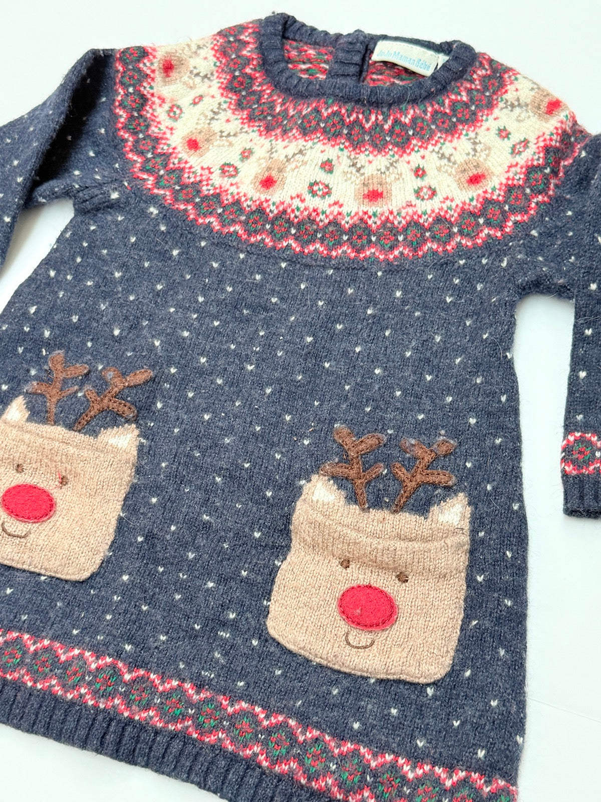 JoJo Maman Bebe Reindeer Sweater Dress 12-18M