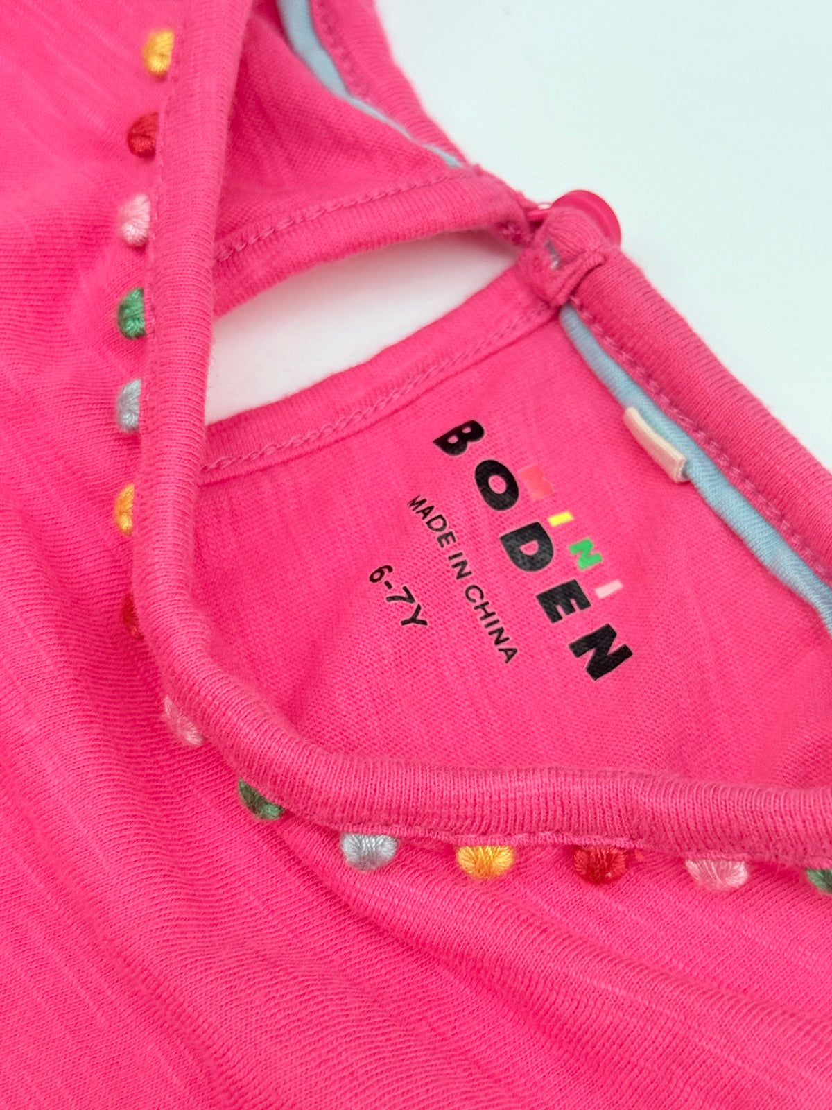 Boden Pink Pom-Pom Trim T-Shirt 6-7Y