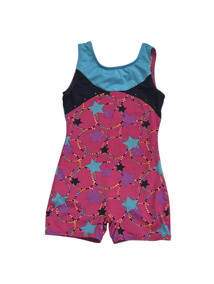 Active Girl Star Print Rhinestone Gymnastics Leotard Size S